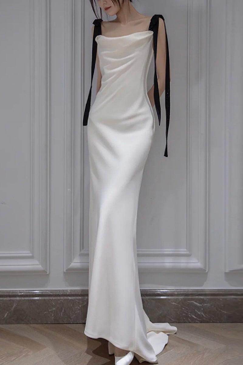 Sheath-Column Sweep-Brush Train Satin Wedding Dress 668572014772 - COCOMELODY